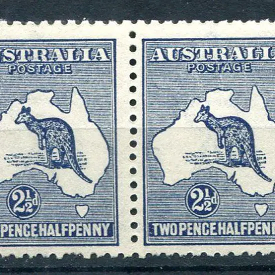 2½d indigo. MUH horiz pair, one short perf at ...