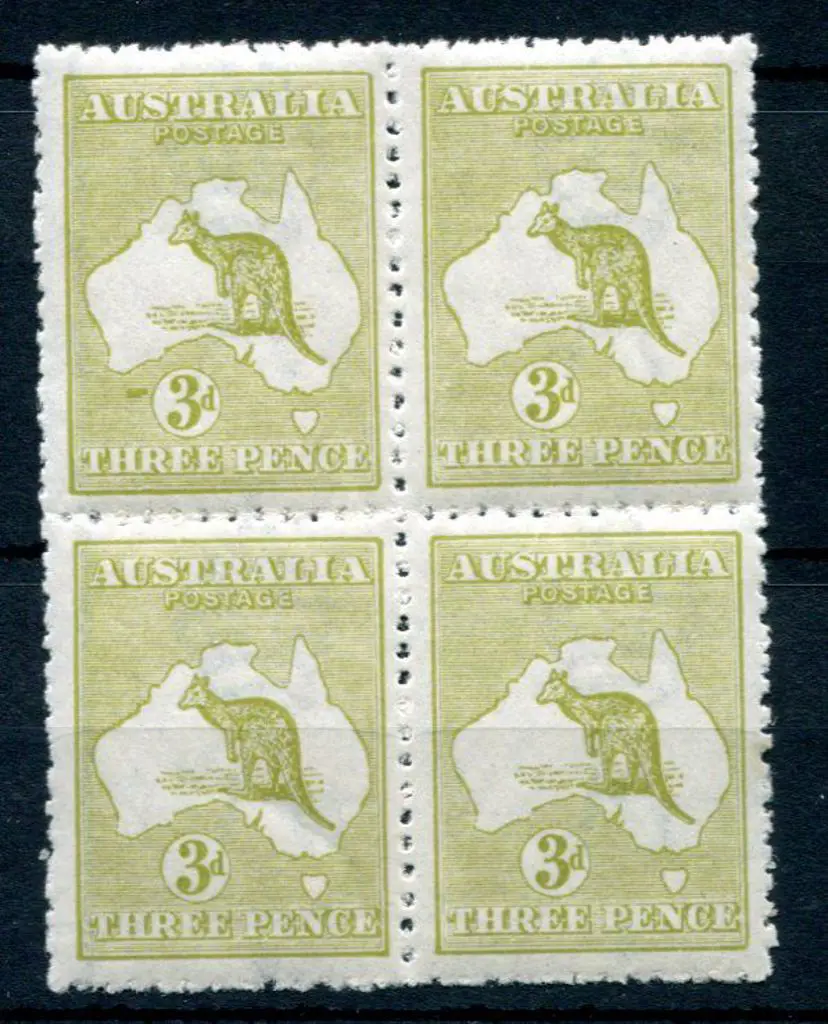3d olive, Die IIB block of 4 with a substantial ... Image 1++