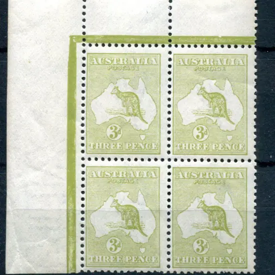 3d yellow-olive in top left marginal block of 4 ...