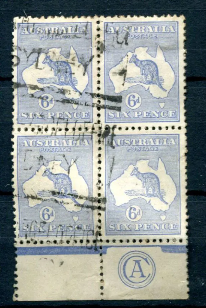 6d ultramarine bottom marginal block of 4, plate 1 ... Image 1++
