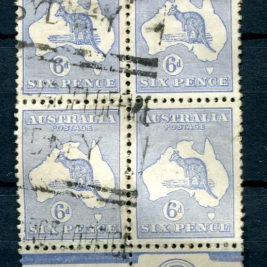 6d ultramarine bottom marginal block of 4, plate 1 ...