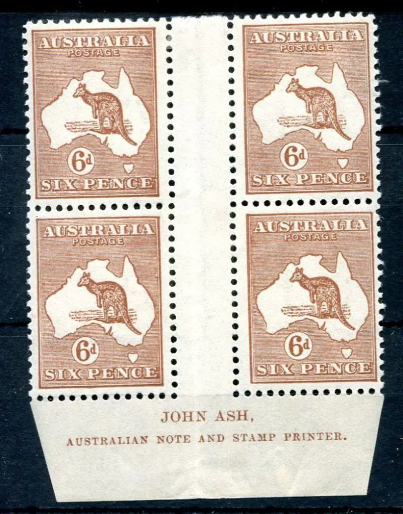 6d chestnut John Ash "N over A" imprint block of ... Image 1++
