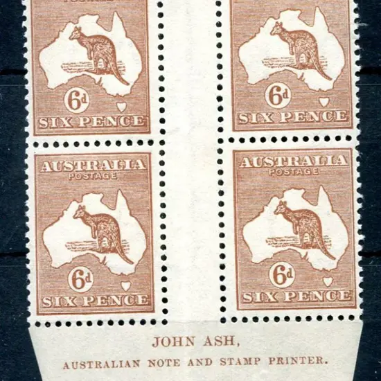 6d chestnut John Ash "N over A" imprint block of ...