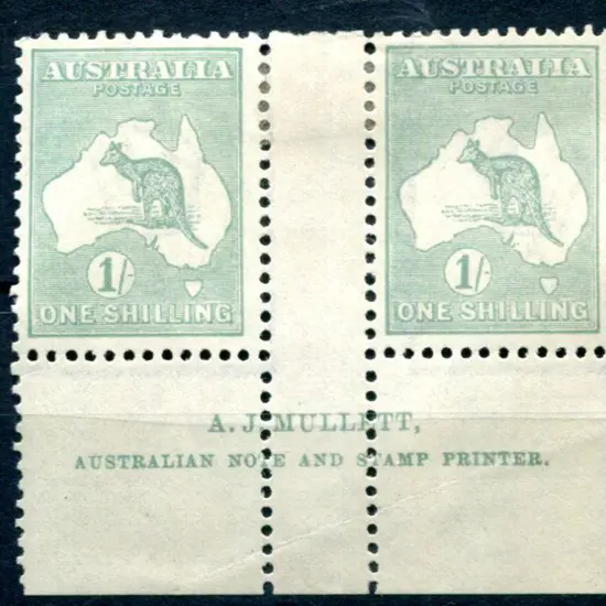 1/- blue-green, Die IIB Mullett imprint pair. Fine ...