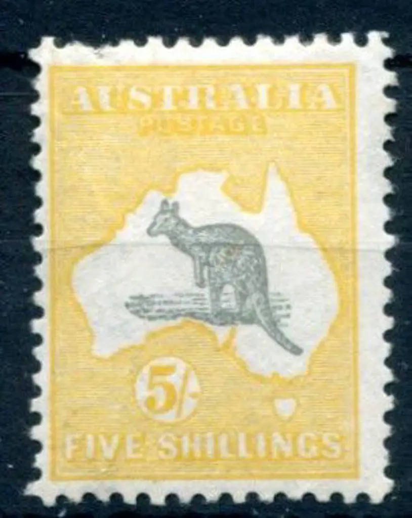 5/- grey & deep yellow. MLH, centred left with a ... Image 1++