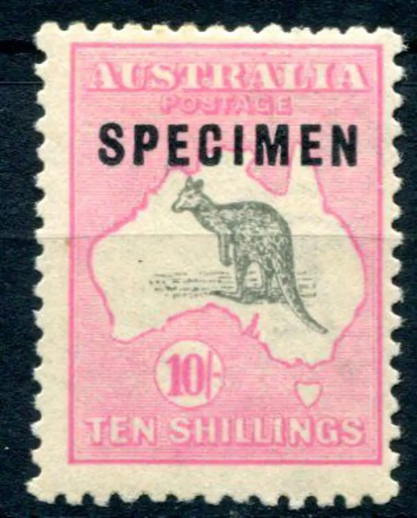 10/- grey & pale aniline-pink ovptd "SPECIMEN" ... Image 1++