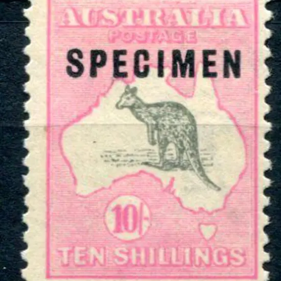 10/- grey & pale aniline-pink ovptd "SPECIMEN" ...