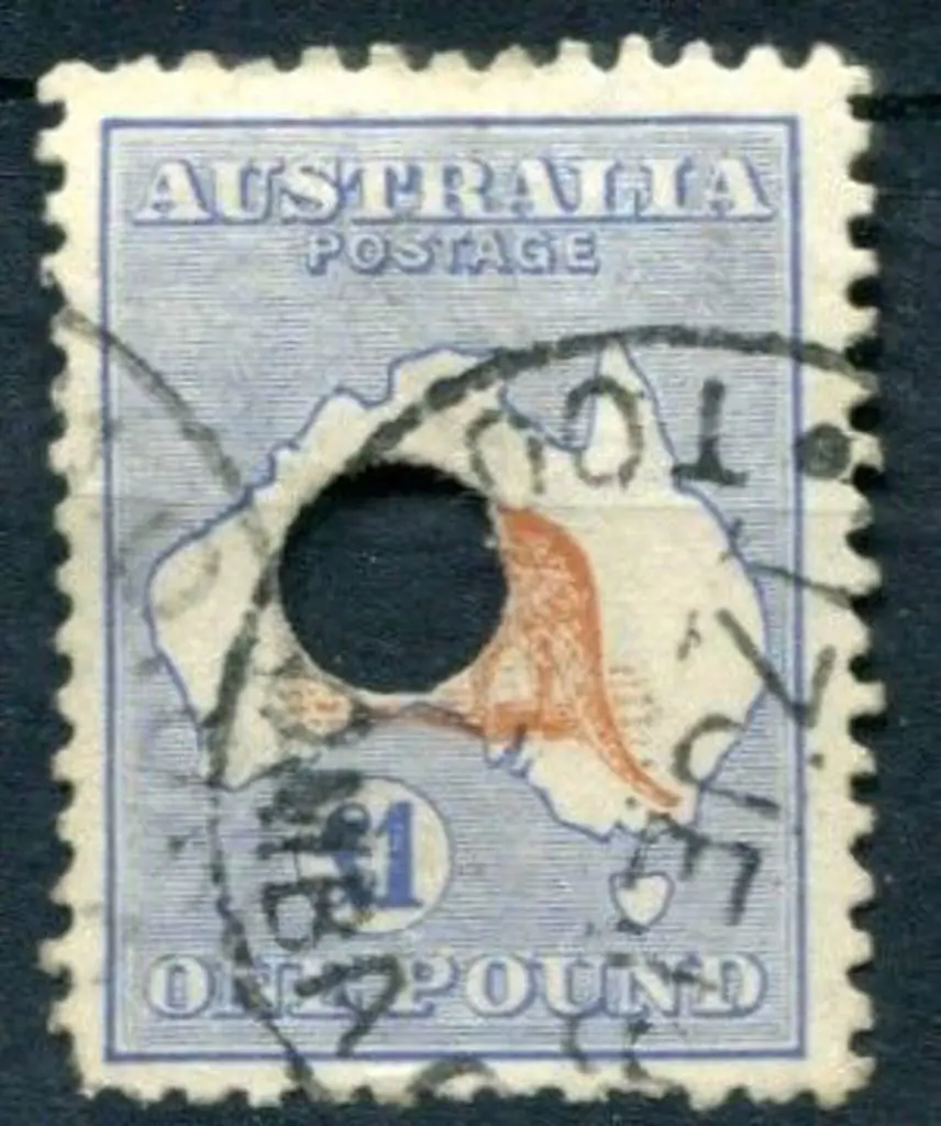 £1 chestnut & blue with Telegraph puncture & neat ... Image 1++