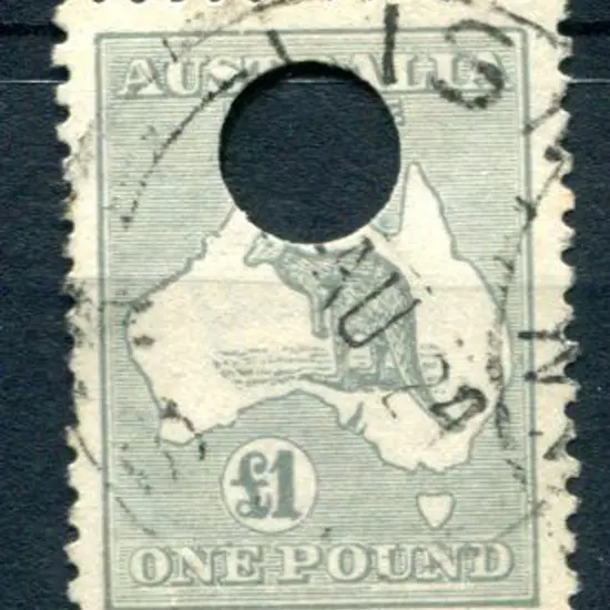 £1 grey with large Telegraph puncture. Fine used ...