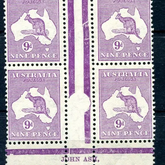 1931-47 CofA 9d violet, Plate 3 John Ash "N over ...