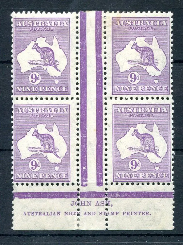 1931-47 CofA 9d purple, Plate 3 John Ash "N over ... Image 1++
