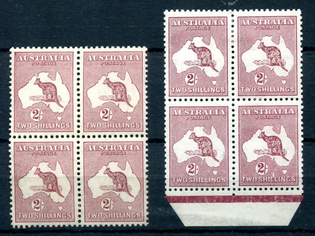 1931-47 CofA 2/- maroon block of 4 with "Chopped ... Image 1++
