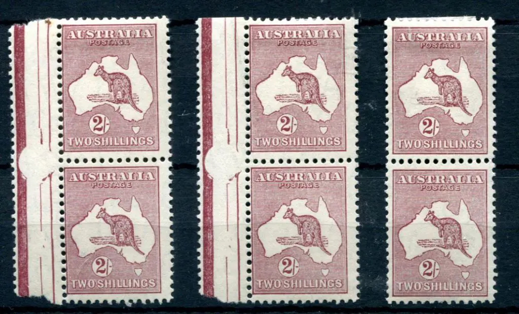 1931-47 CofA 2/- Maroon Die II in 3 vertical pairs ... Image 1++