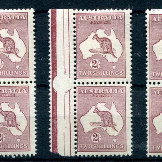 1931-47 CofA 2/- Maroon Die II in 3 vertical pairs ...