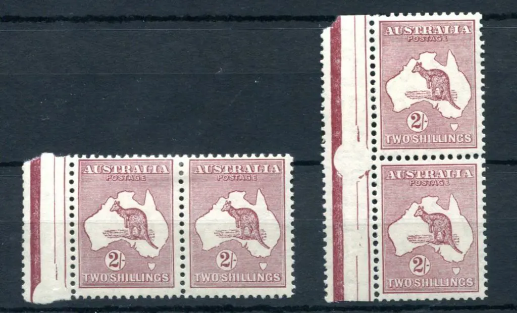1931-47 CofA 2/- maroon Die II x 2 selvedge pairs ... Image 1++