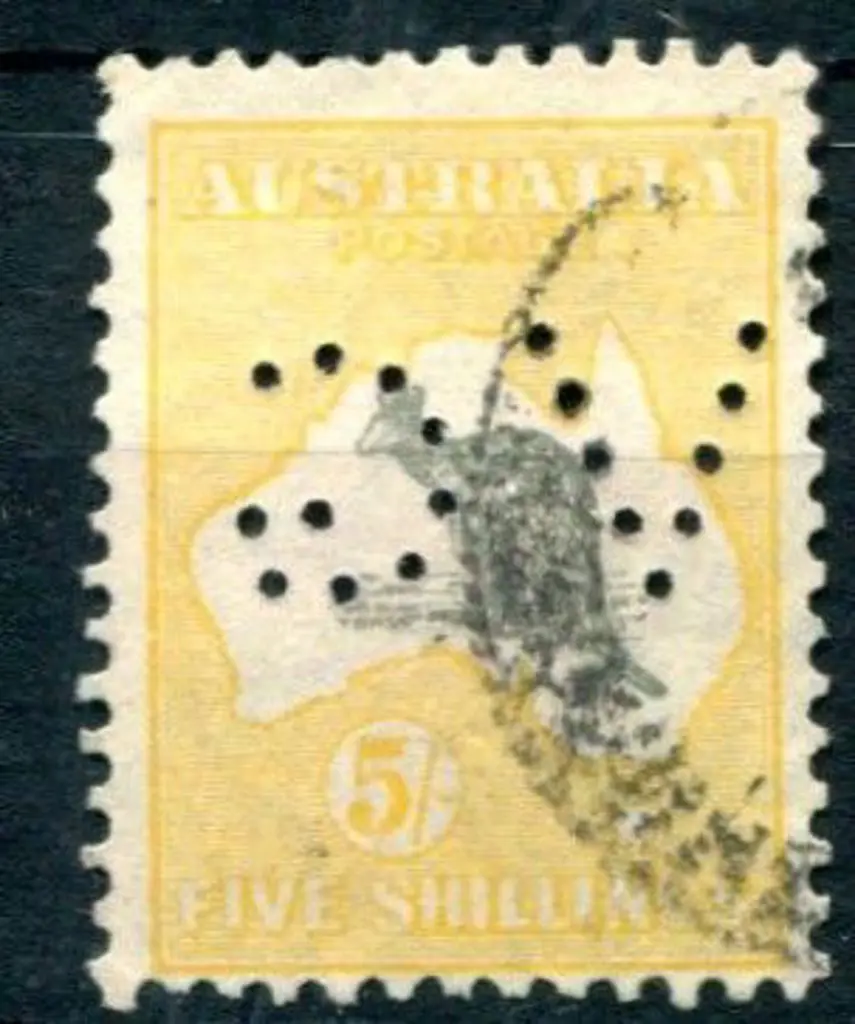 1931-47 CofA 5/- grey & yellow perfined "VG" but ... Image 1++