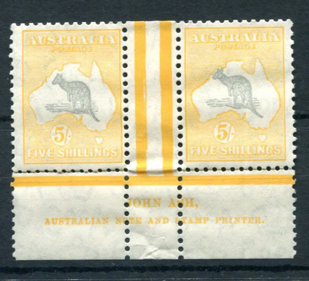 1931-47 CofA 5/- grey & yellow-buff 2 line John ... Image 1++