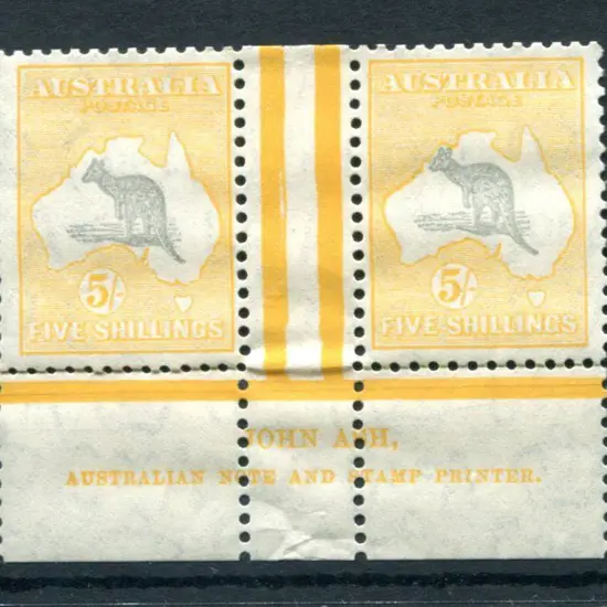 1931-47 CofA 5/- grey & yellow-buff 2 line John ...