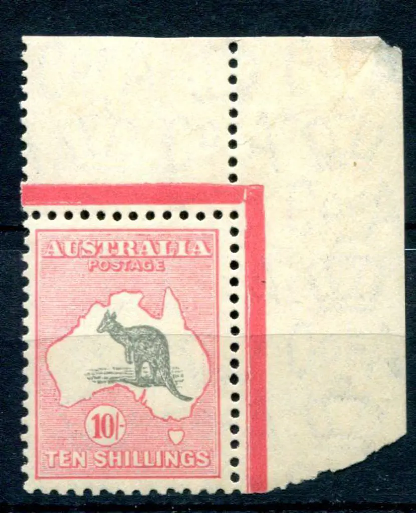 1931-47 CofA 10/- grey & aniline-pink top right ... Image 1++