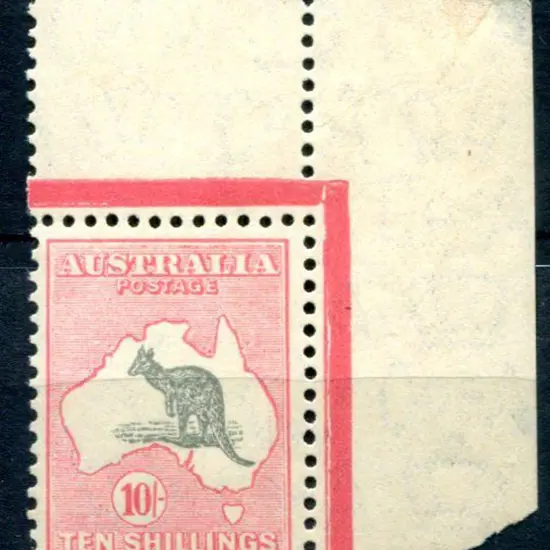 1931-47 CofA 10/- grey & aniline-pink top right ...