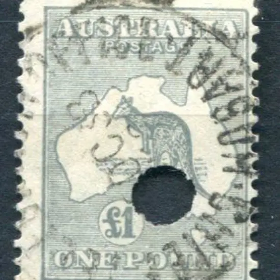 1931-47 CofA £1 grey with Telegraph puncture. Fine ...