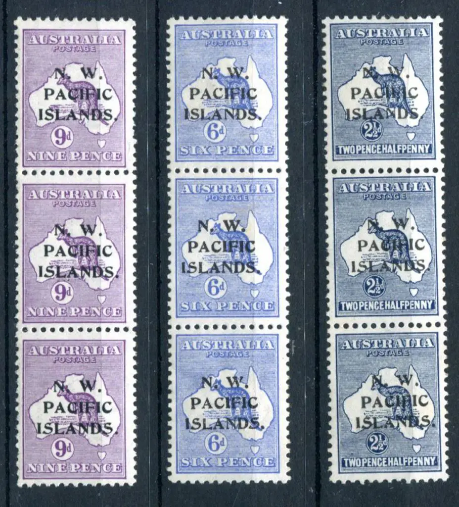 1915/16 "a, b, c" vert strips of 3 for 2½d 1st wmk ... Image 1++