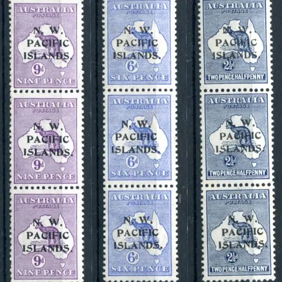 1915/16 "a, b, c" vert strips of 3 for 2½d 1st wmk ...