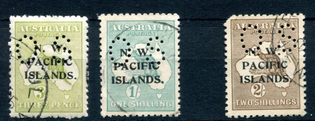 1919/23 3d, 1/- & 2/- kangaroos perfined "OS". ... Image 1++
