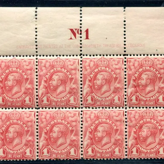1913-14 1d Engraved 1d rose-red, Plate 1 imprint ...