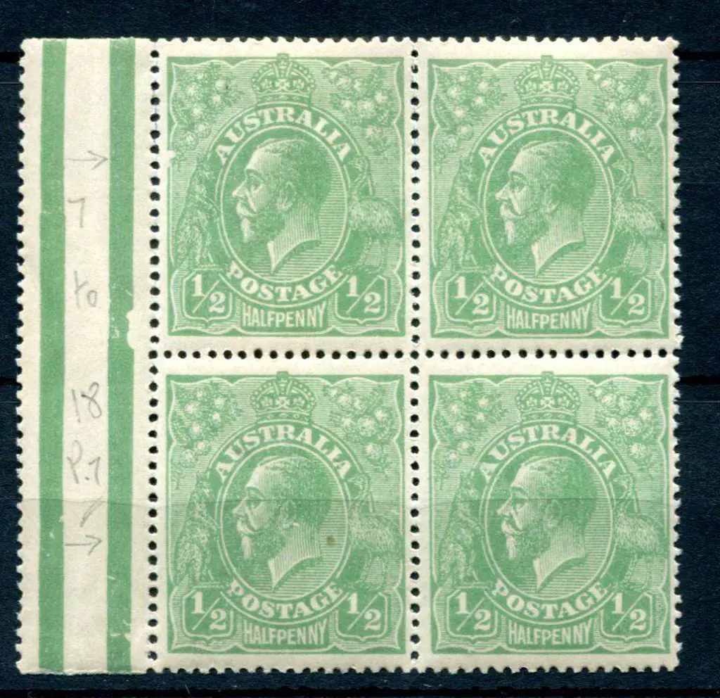 1914-20 Single watermark ½d bluish-green plate 7 ... Image 1++