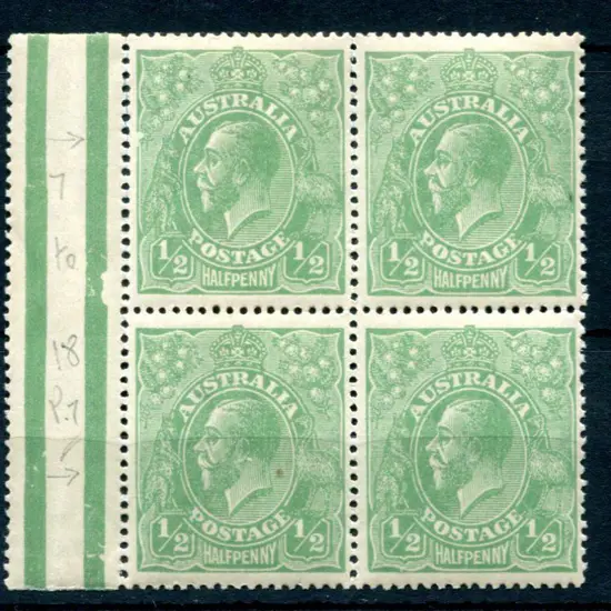 1914-20 Single watermark ½d bluish-green plate 7 ...
