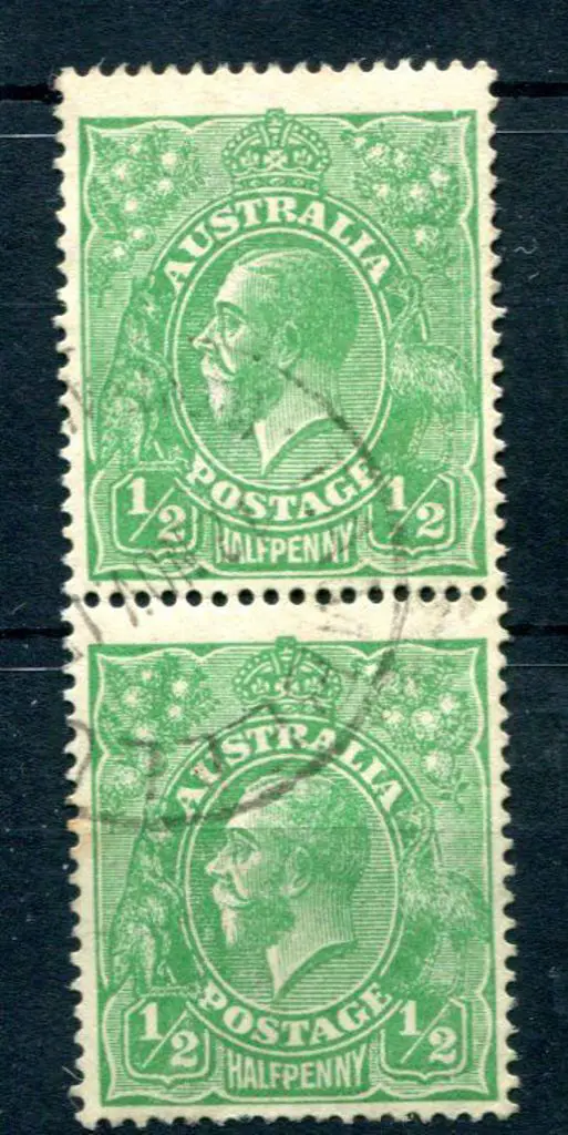 1914-20 Single watermark ½d emerald vertical pair ... Image 1++