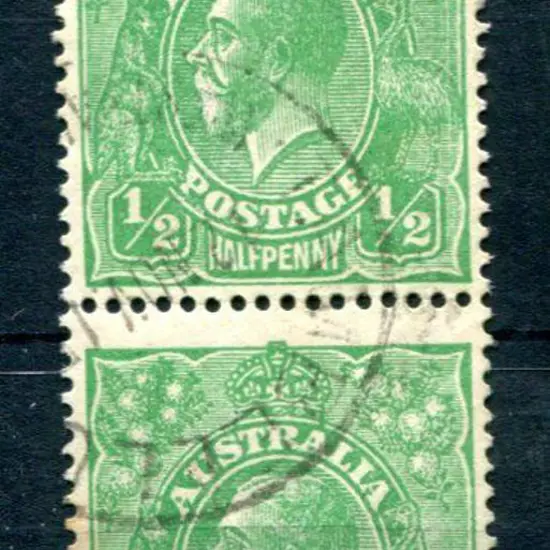 1914-20 Single watermark ½d emerald vertical pair ...