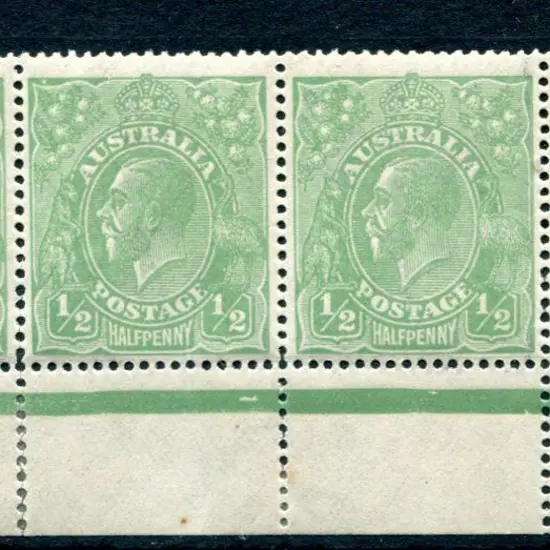 1914-20 Single watermark ½d green, electro 4 in ...