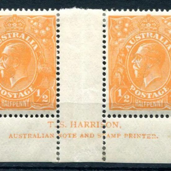 1914-20 Single watermark ½d bright orange, electro ...