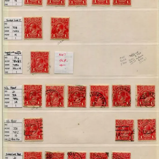 1914-20 Single watermark 1d range of shades on ...
