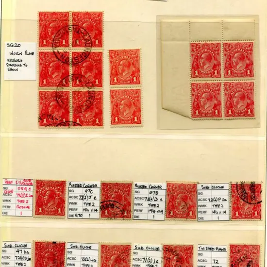 1914-20 Single watermark 1d red selection with MLH ...