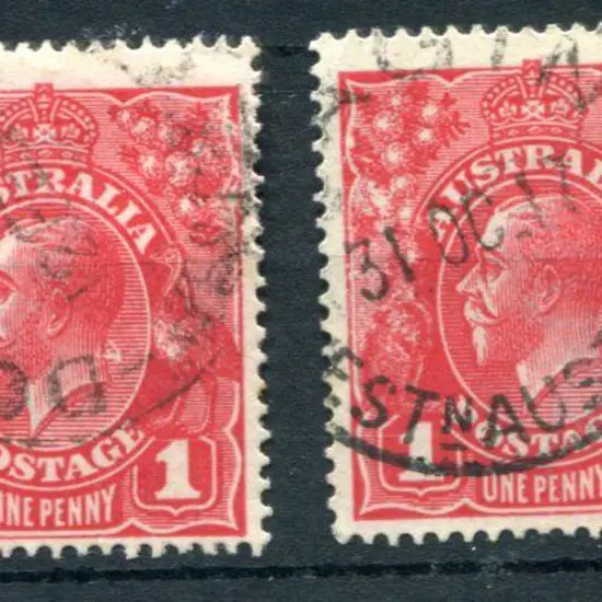 1914-20 Single watermark 1d scarlet-aniline x 2 ...
