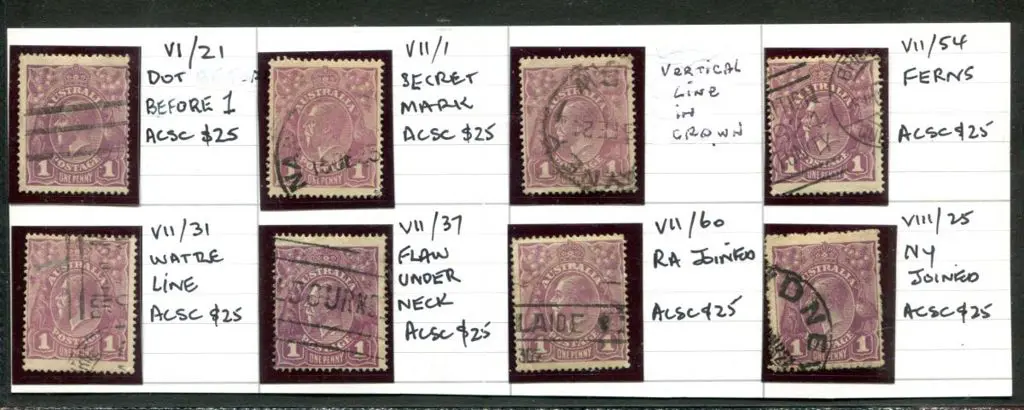 1914-20 Single watermark 1d violet used group of ... Image 1++