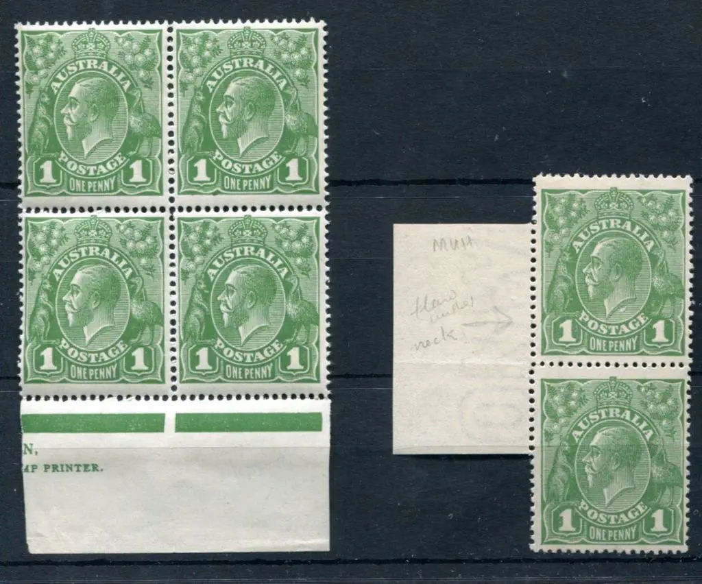 1914-20 Single watermark 1d green with "neck flaw" ... Image 1++