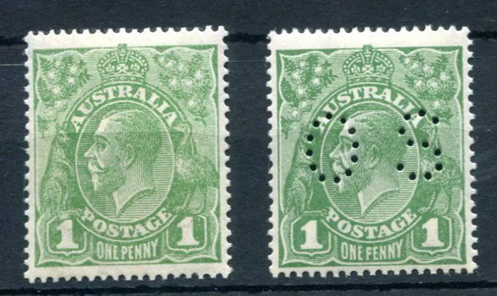 1914-20 Single watermark 1d green with inverted ... Image 1++