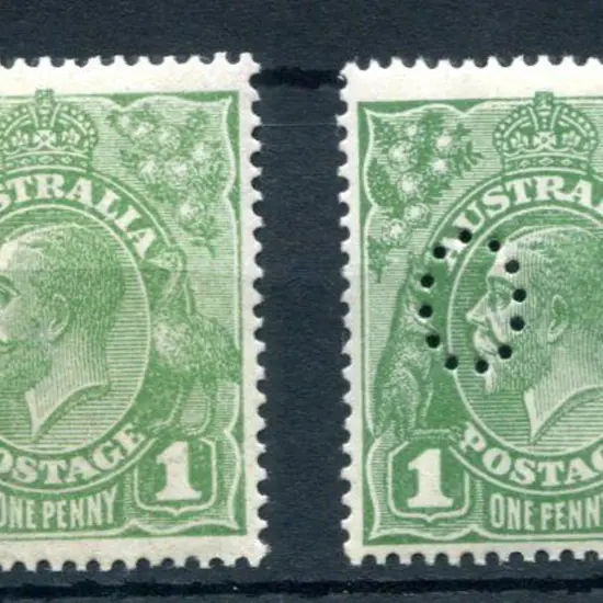 1914-20 Single watermark 1d green with inverted ...