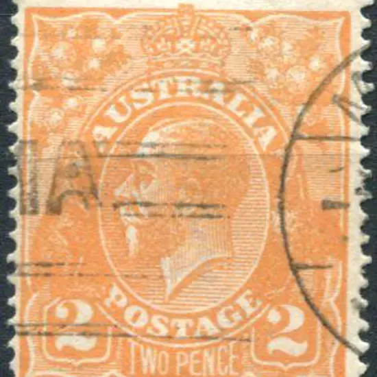 1914-20 Single watermark 2d orange with "cracked ...