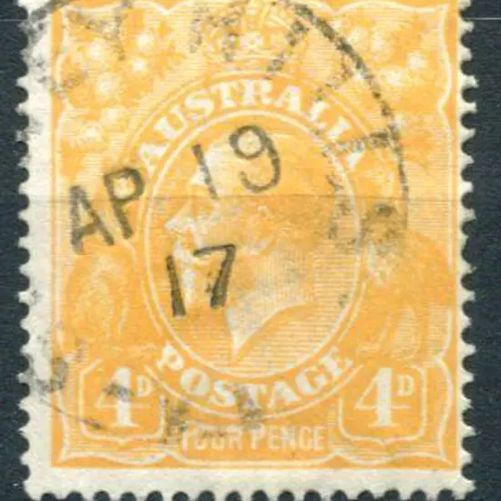 1914-20 Single watermark 4d orange with "line ...