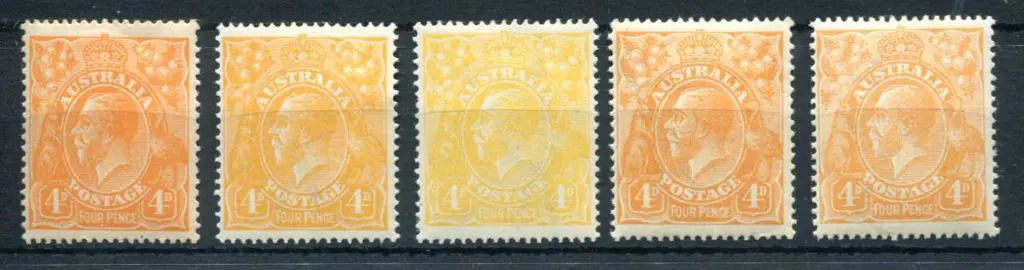 1914-20 Single watermark 4d orange with 5 ... Image 1++