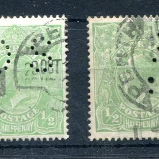 1918-20 Large Multiple Perf.14 ½d green x 2 with ...
