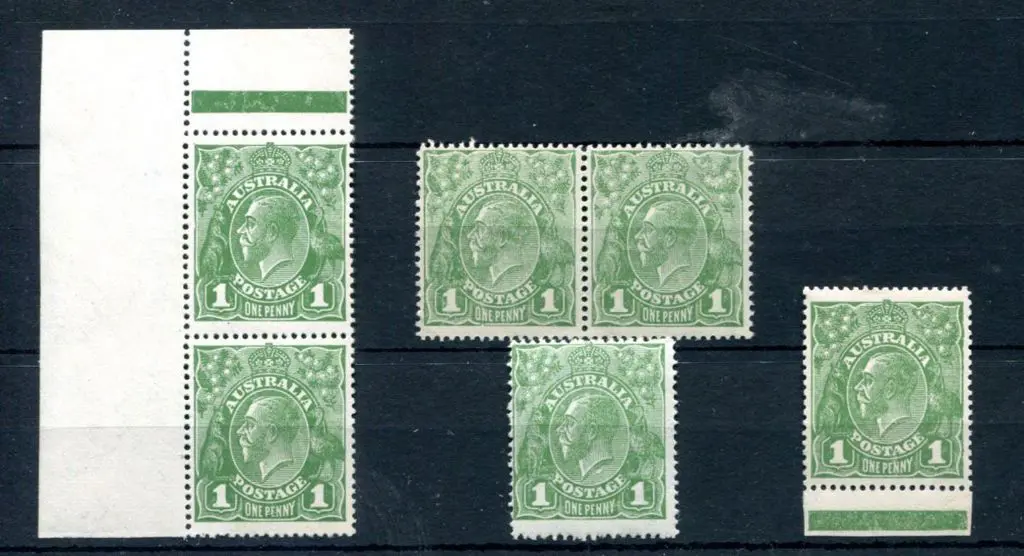 1918-20 Large Multiple Perf.14 1d green group with ... Image 1++