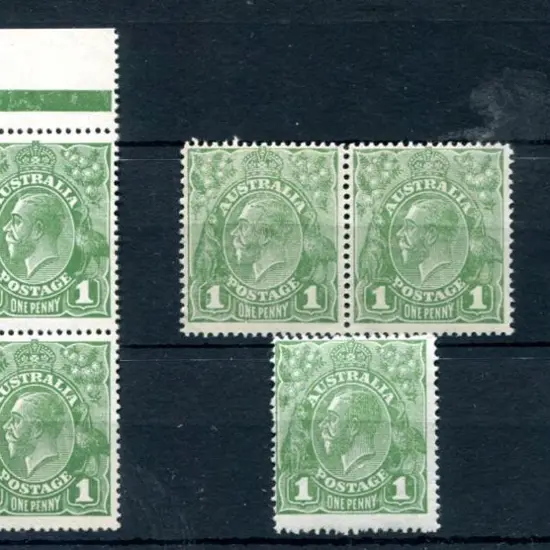 1918-20 Large Multiple Perf.14 1d green group with ...