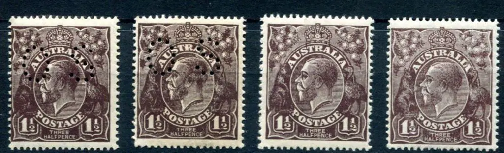 1918-20 Large Multiple Perf.14 1½d black-brown ... Image 1++