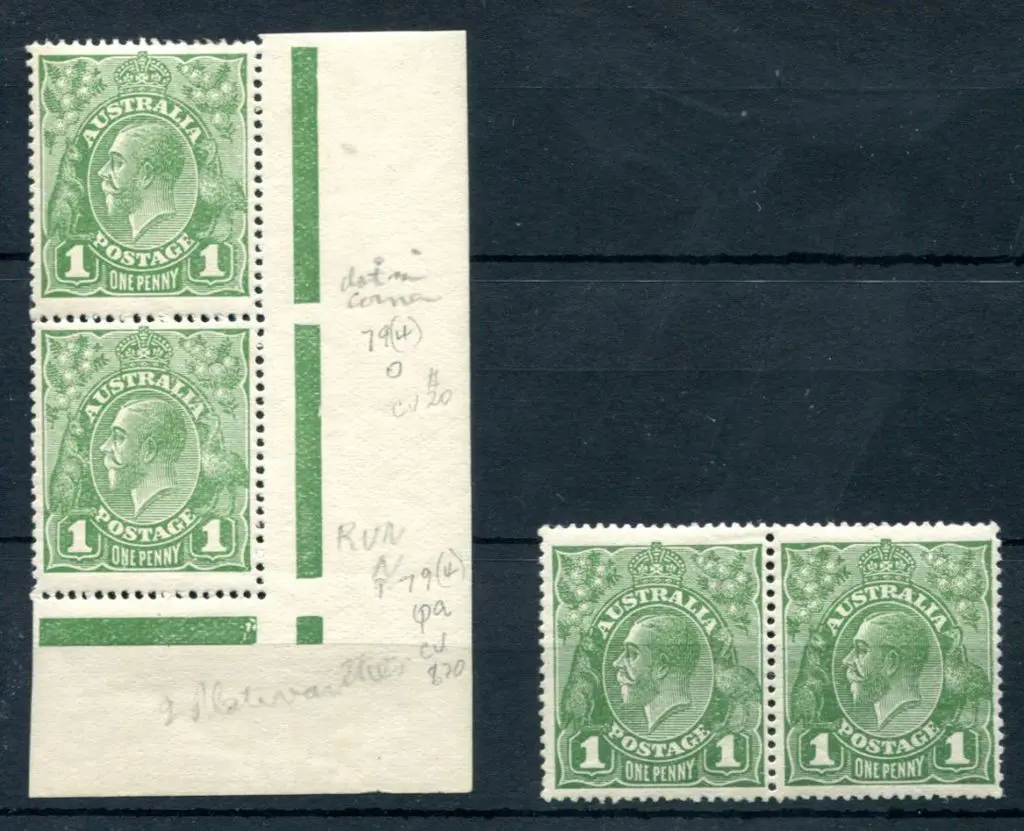 1924 No Wmk 1d green, plate 4 in bottom right ... Image 1++